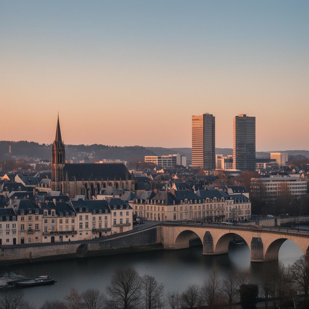 Skyline du Luxembourg : vieille ville et tours du Kirchberg au coucher du soleil